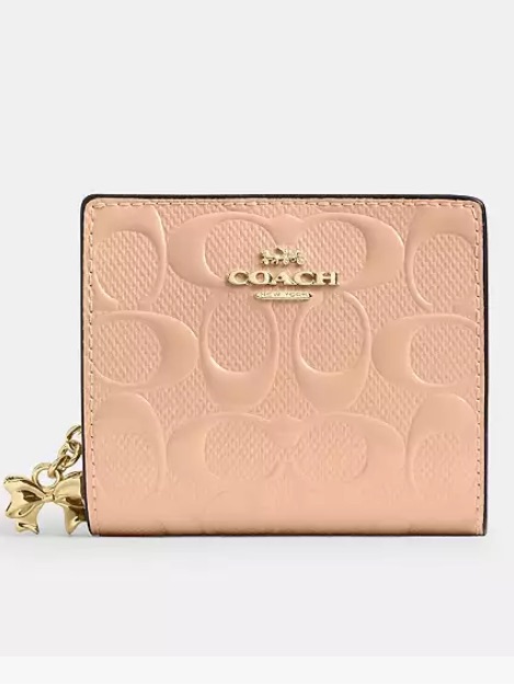 Coach Snap Wallet In Signature Leather With Charm Faded Blush